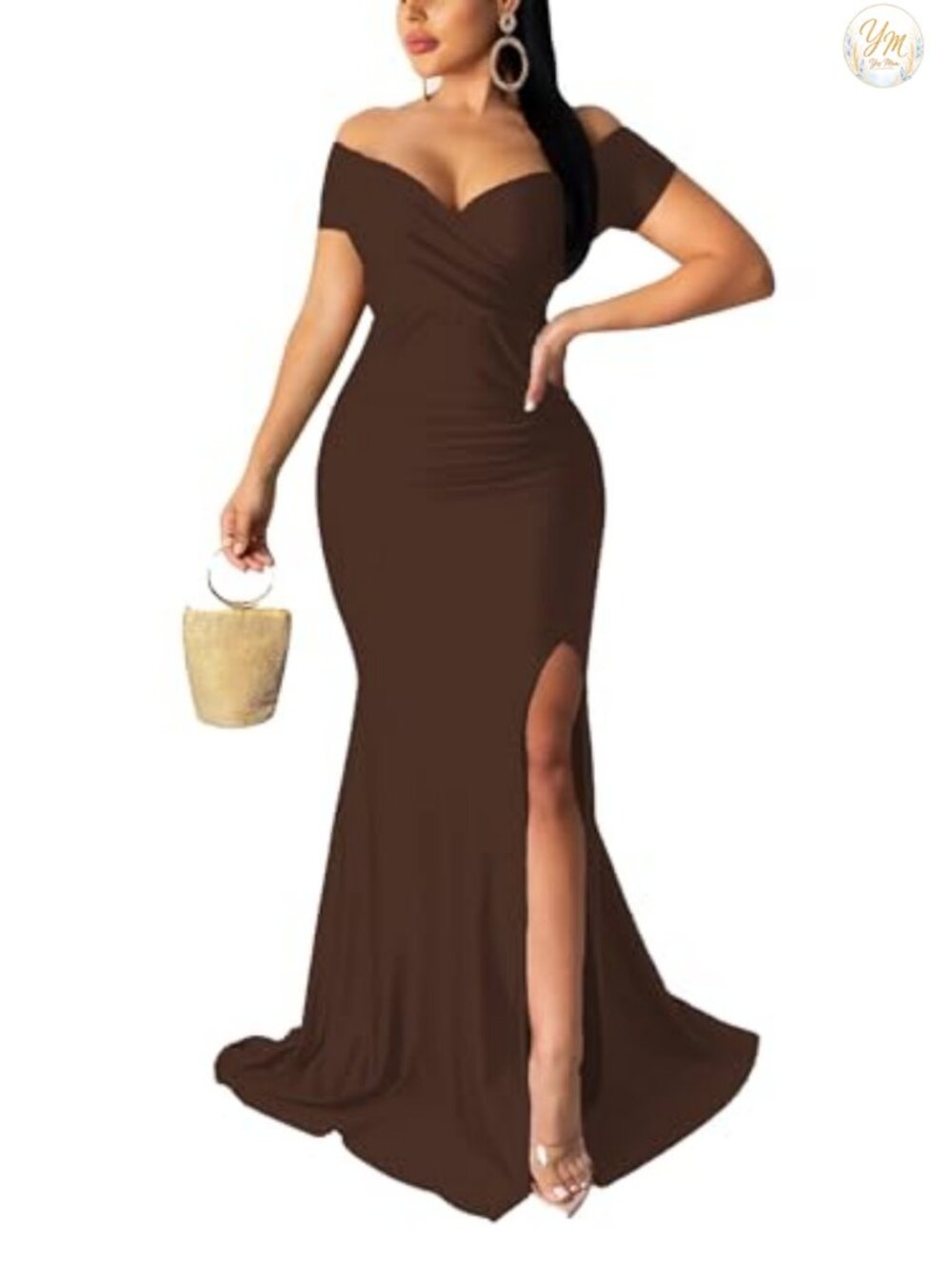 Off Shoulder V Neck Wrap Formal Evening Gown Mermaid Maxi Dress